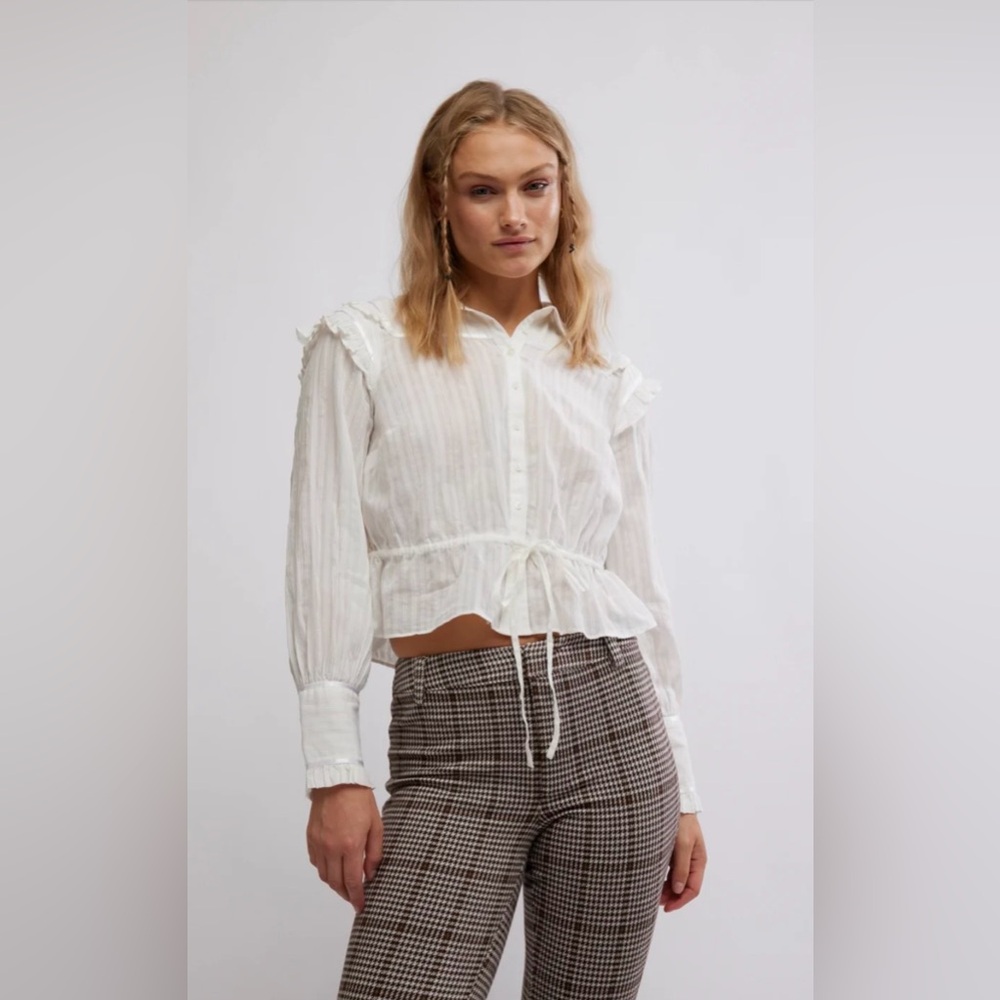 FREE PEOPLE Daybreak Longsleeve Peplump  Button-up Bohemian Blouse- Size XS